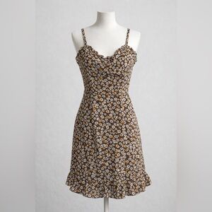 Lush Floral Mini Dress Small Brown Cream Cottagecore Fairy Spring